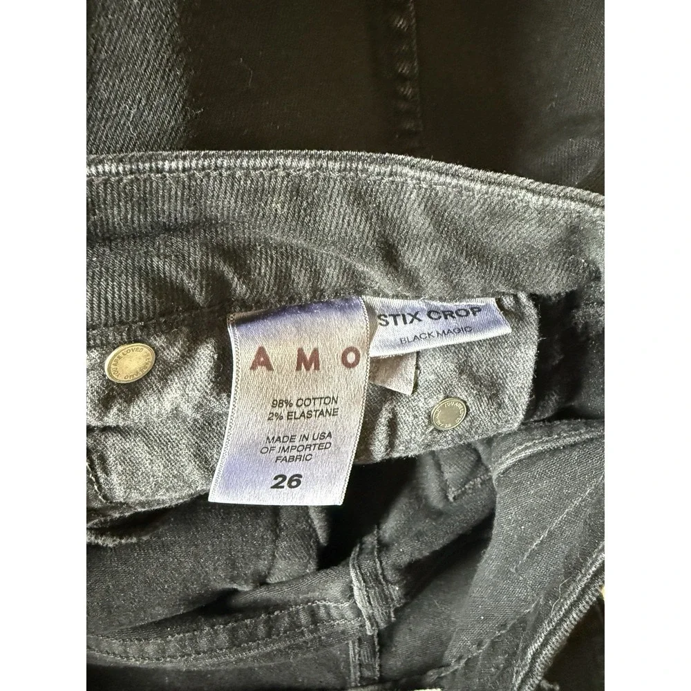 AMO Womens Black Low Rise Dark Wash Black Magic Stix Crop Leg Jeans Size 26‎